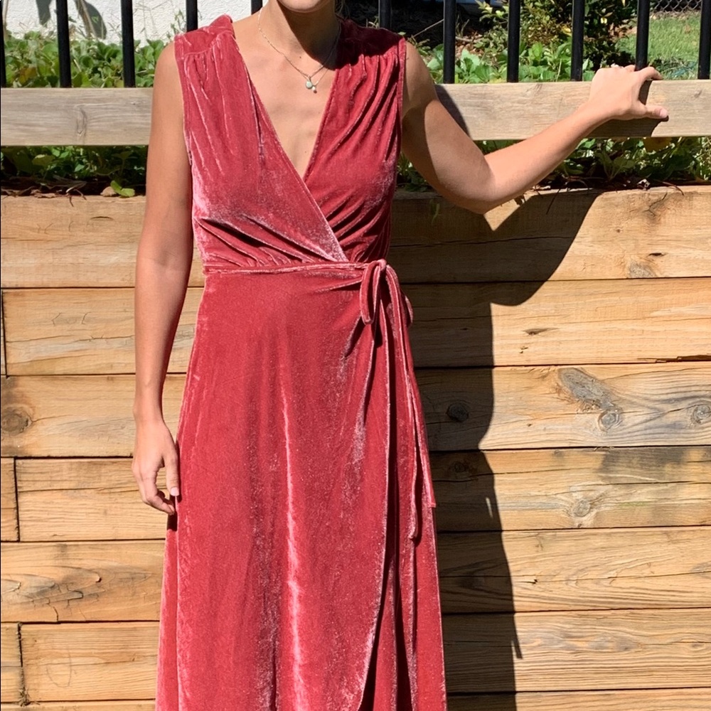 Rose colored Velour wrap dress